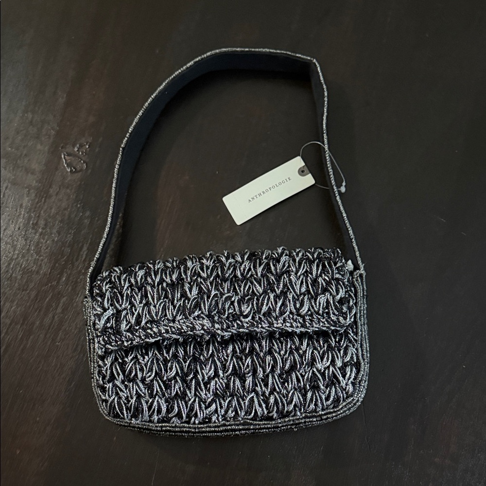 Anthropologie Black and Gray Woven Shoulder Bag